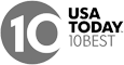The image shows a circular logo featuring the text "10" and "USA TODAY 10BEST" written beside it.